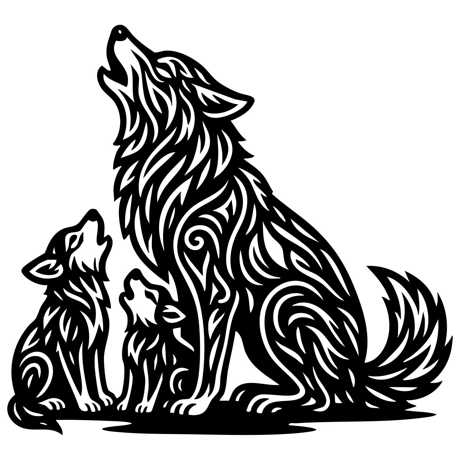 Zentangle Wolf Family DXF File – CNC Cutting Design | AWWOLF184