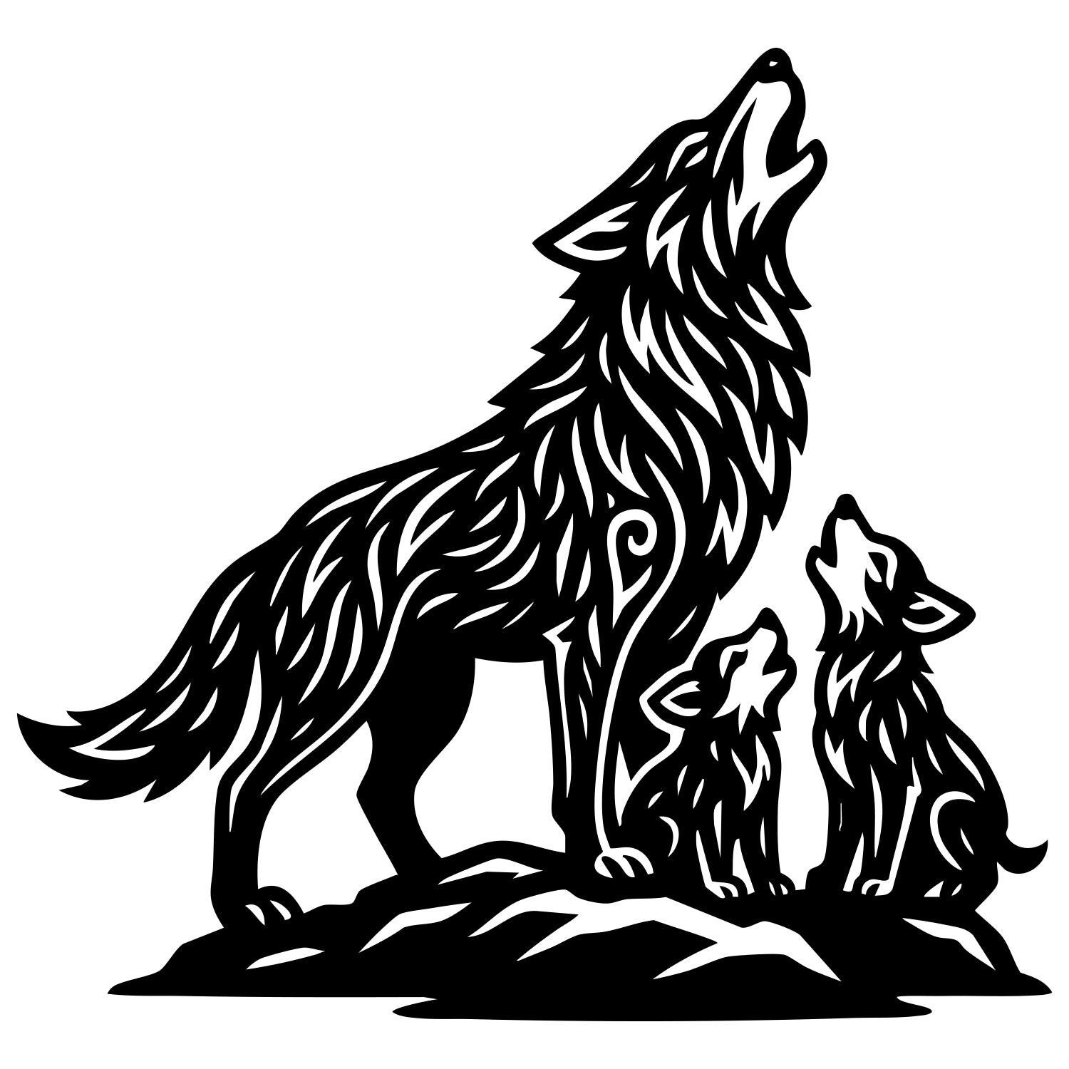 Zentangle Wolf Family DXF File – CNC Cutting Design | AWWOLF185