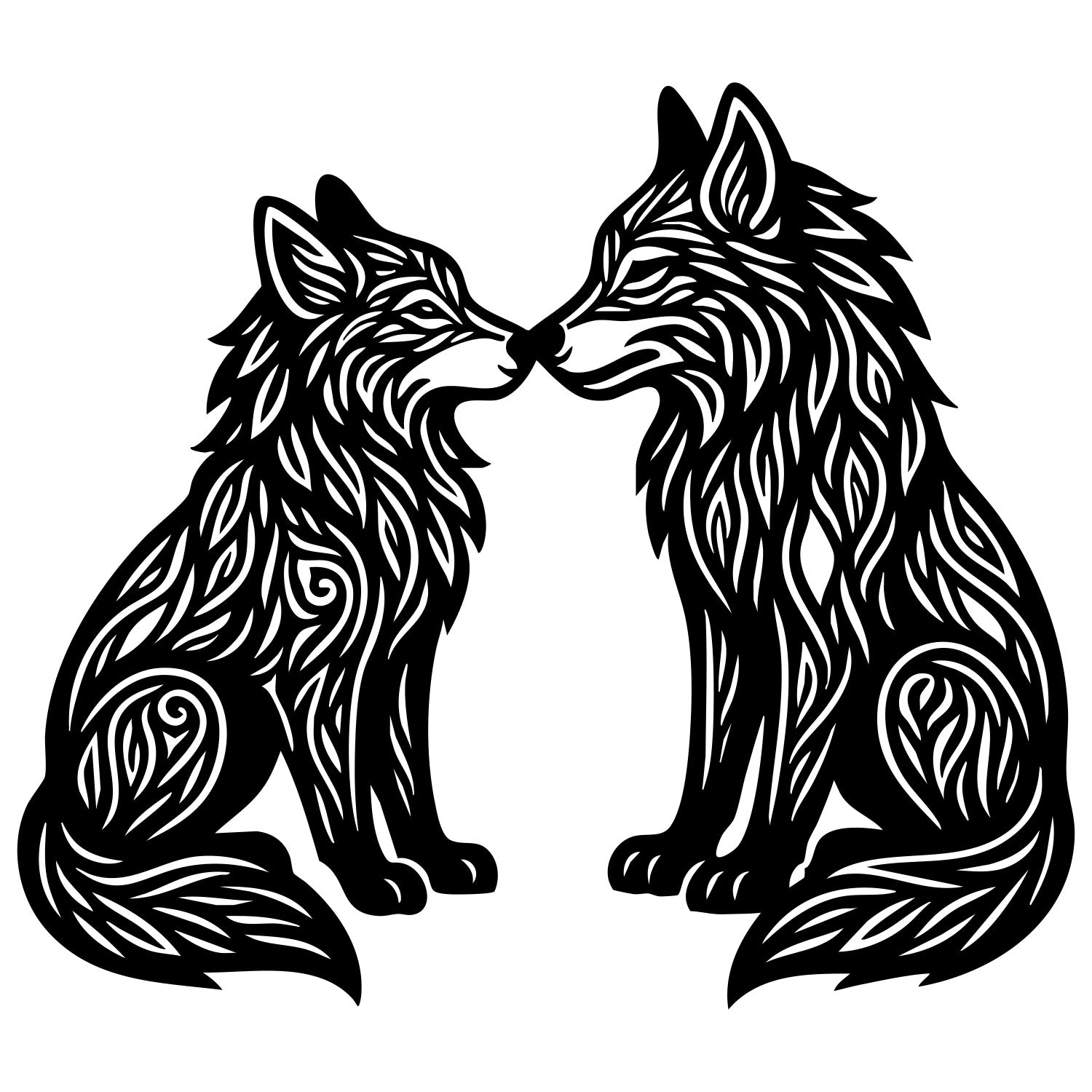 Zentangle Wolf Family DXF File – CNC Cutting Design | AWWOLF189