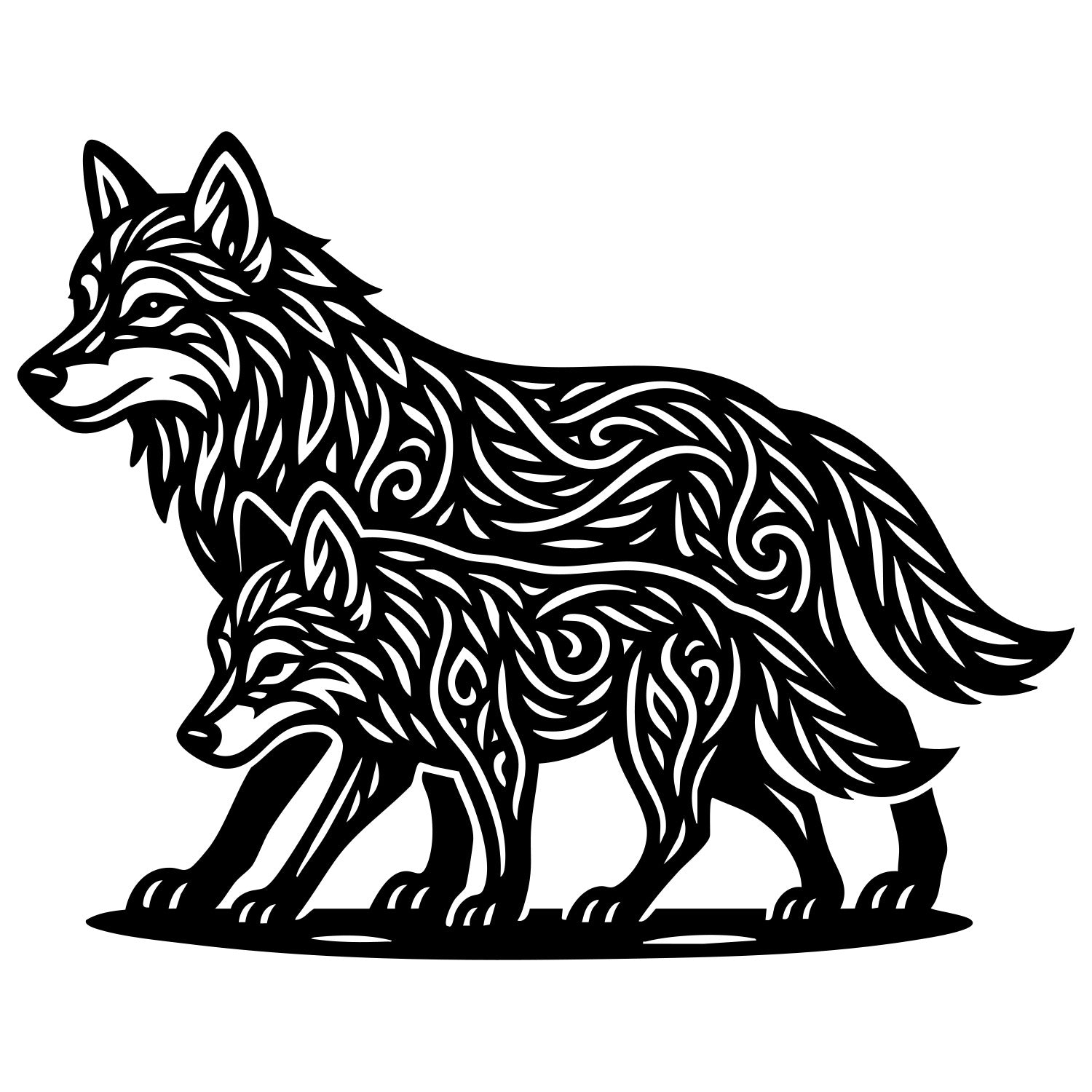 Zentangle Wolf Family DXF File – CNC Cutting Design | AWWOLF191