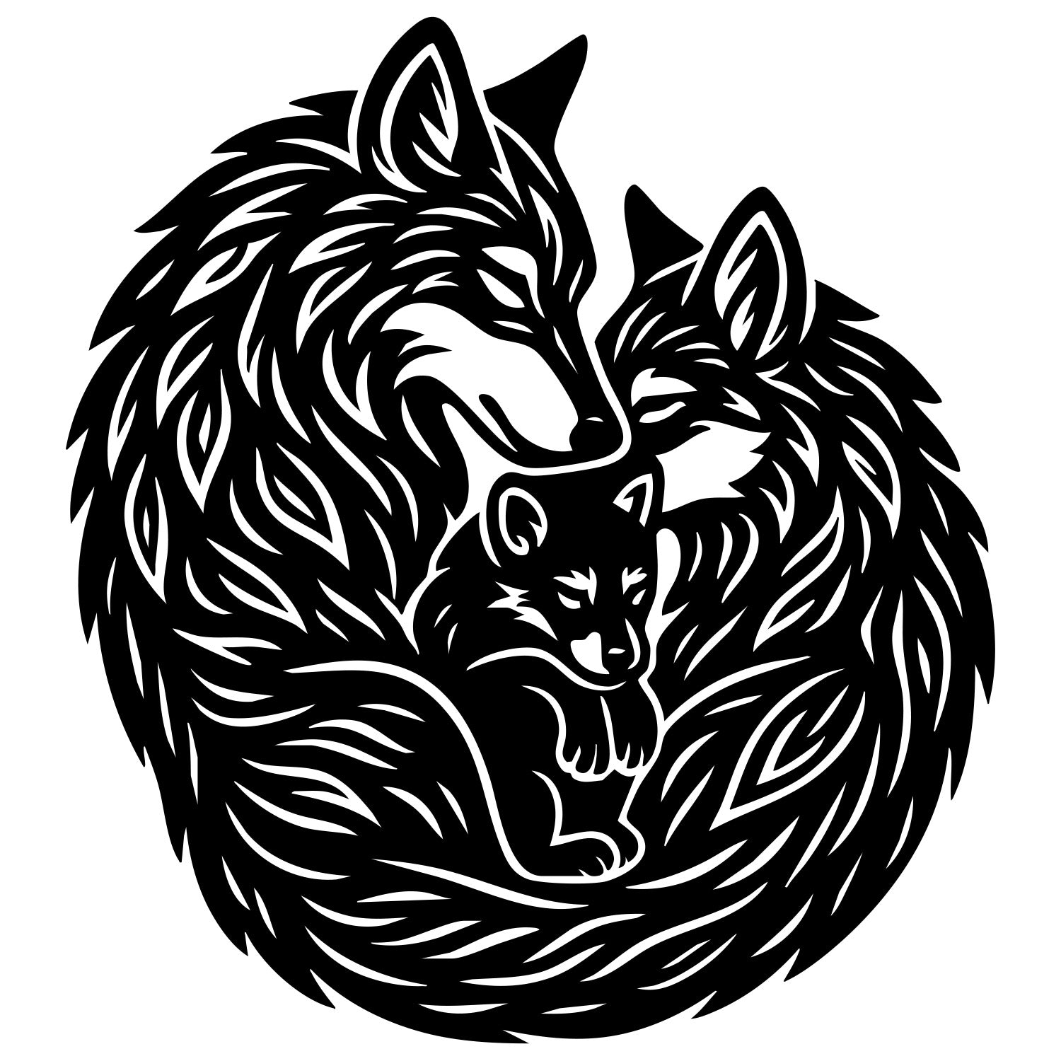 Zentangle Wolf Family DXF File – CNC Cutting Design | AWWOLF195