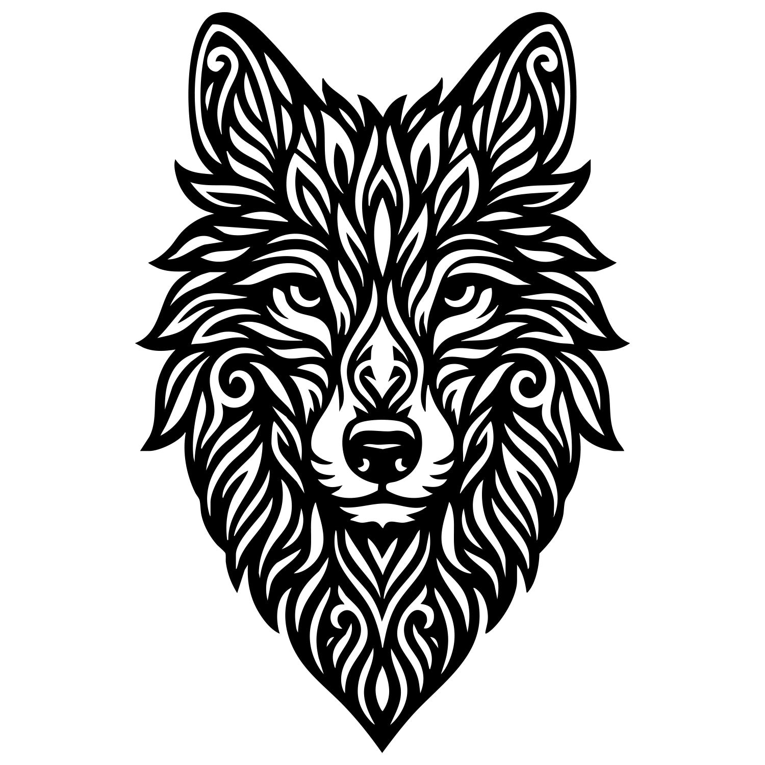 Zentangle Wolf Head DXF File – CNC Cutting Design | AWWOLF10