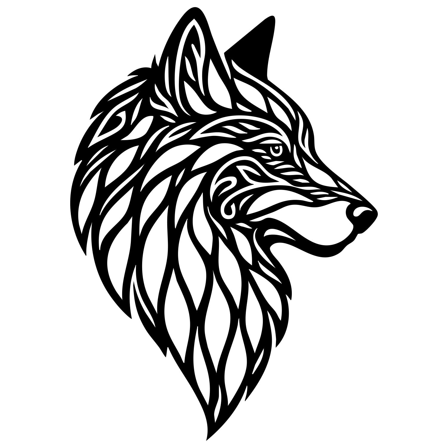 Zentangle Wolf Head DXF File – CNC Cutting Design | AWWOLF101