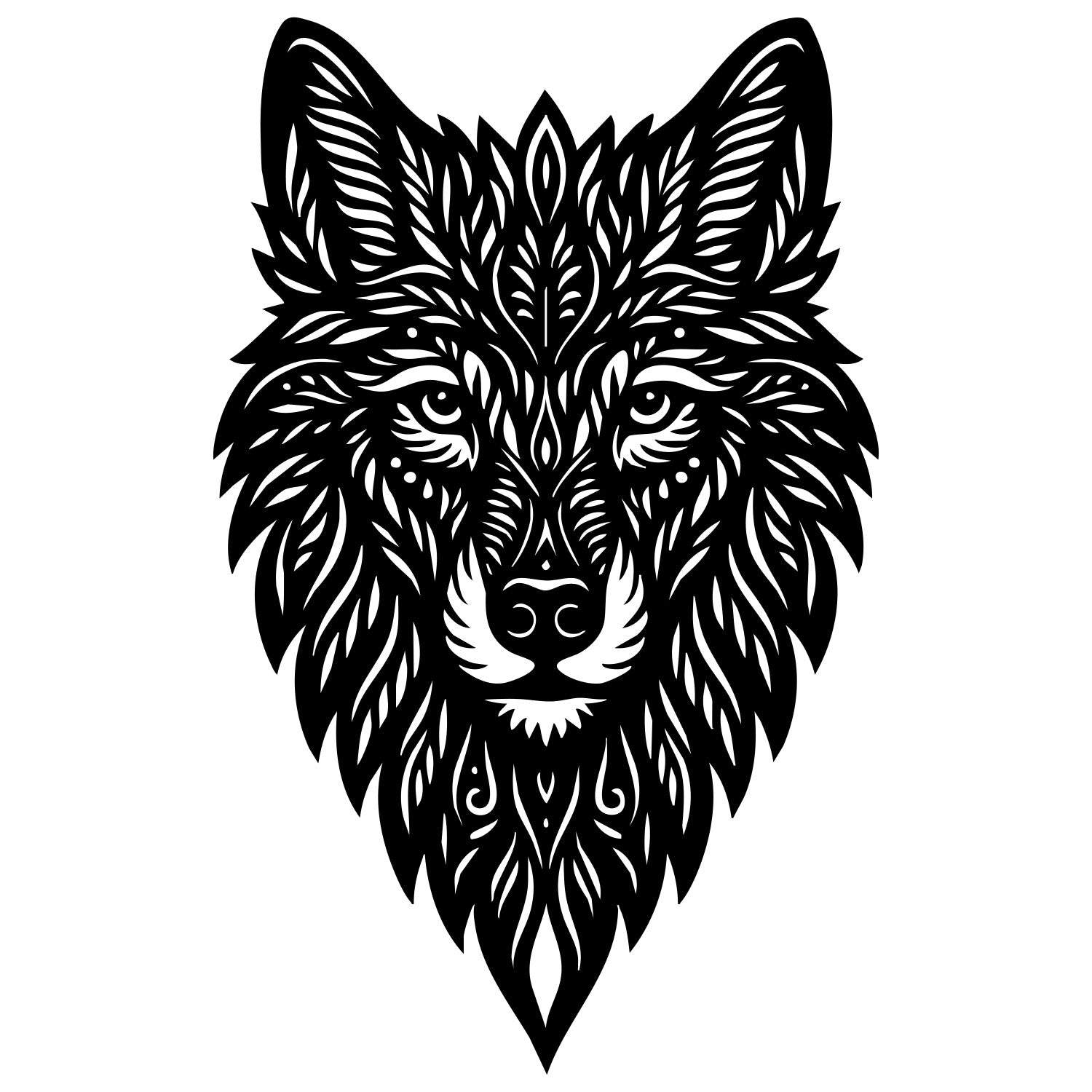 Zentangle Wolf Head DXF File – CNC Cutting Design | AWWOLF11