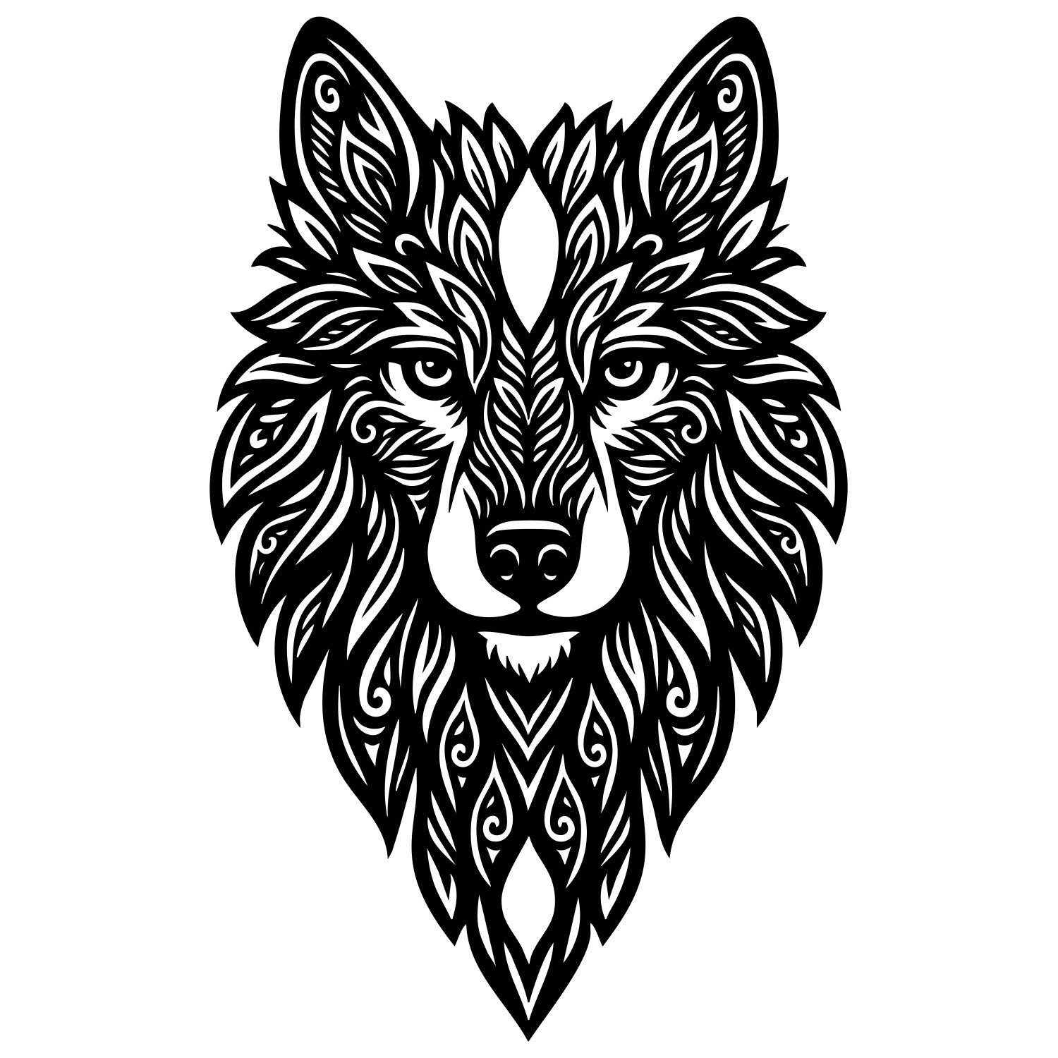 Zentangle Wolf Head DXF File – CNC Cutting Design | AWWOLF12