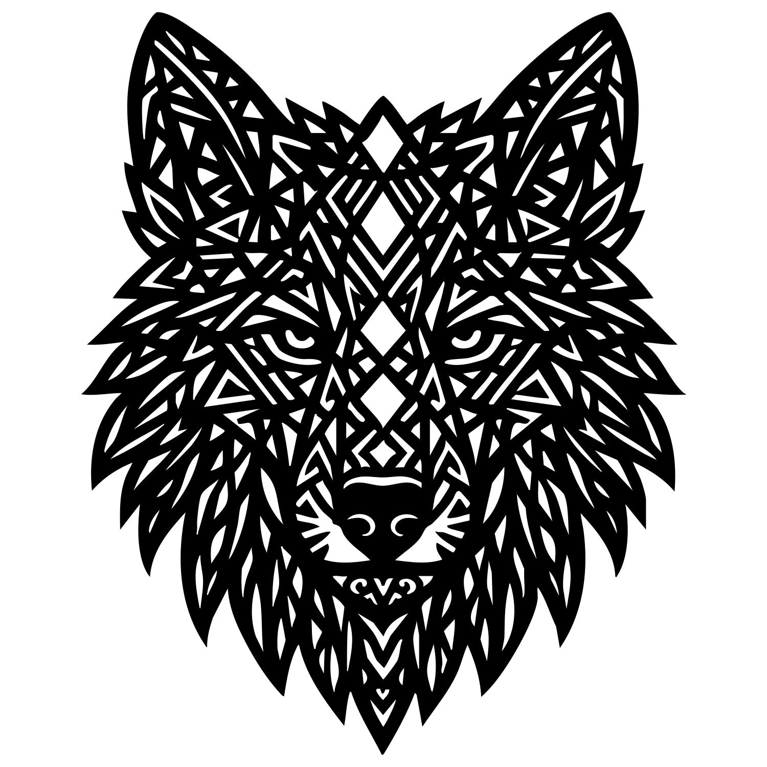 Zentangle Wolf Head DXF File – CNC Cutting Design | AWWOLF13