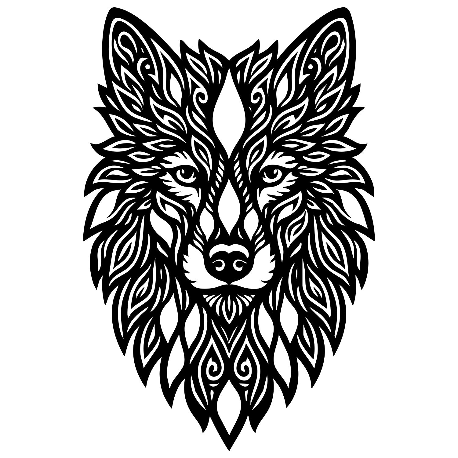 Zentangle Wolf Head DXF File – CNC Cutting Design | AWWOLF132