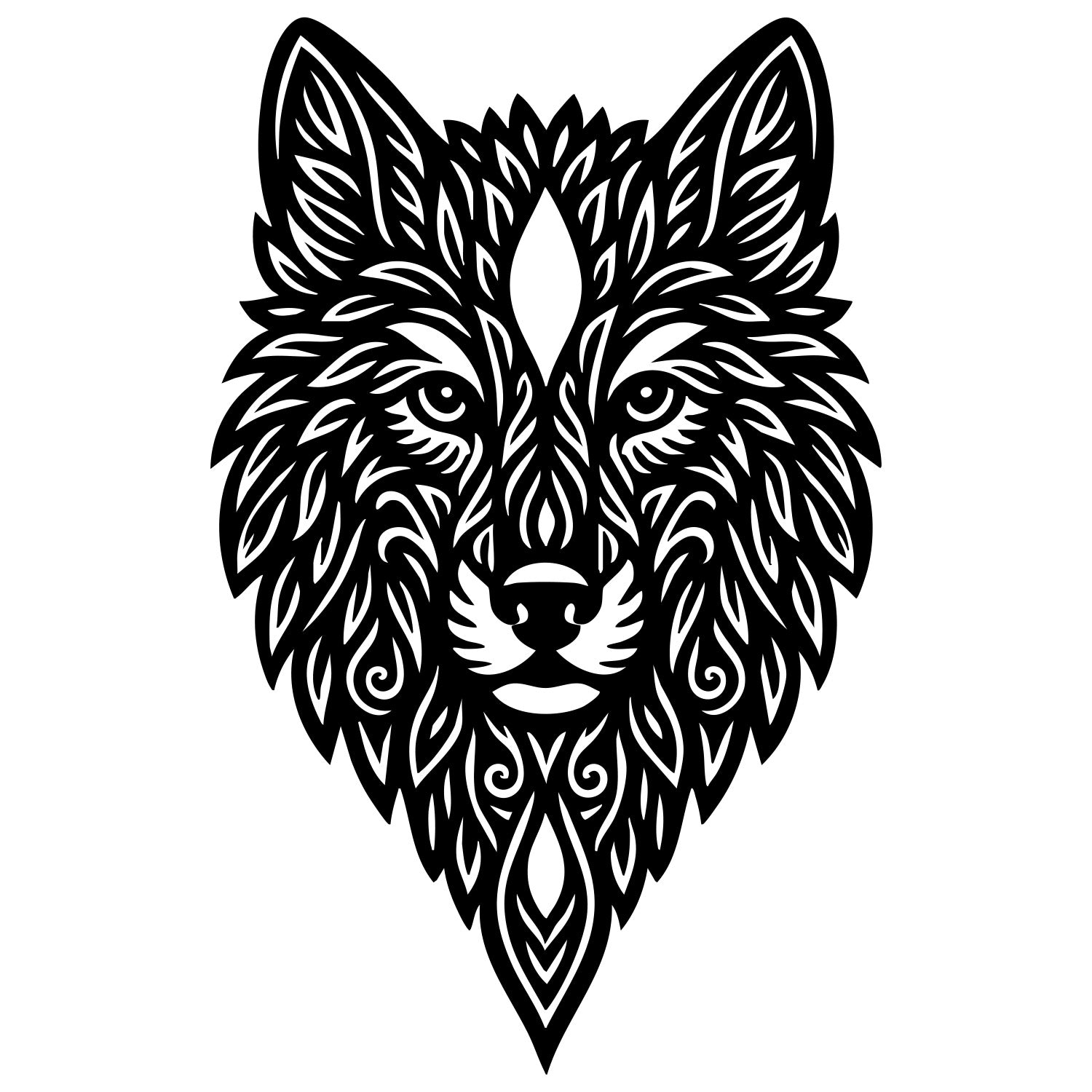 Zentangle Wolf Head DXF File – CNC Cutting Design | AWWOLF149