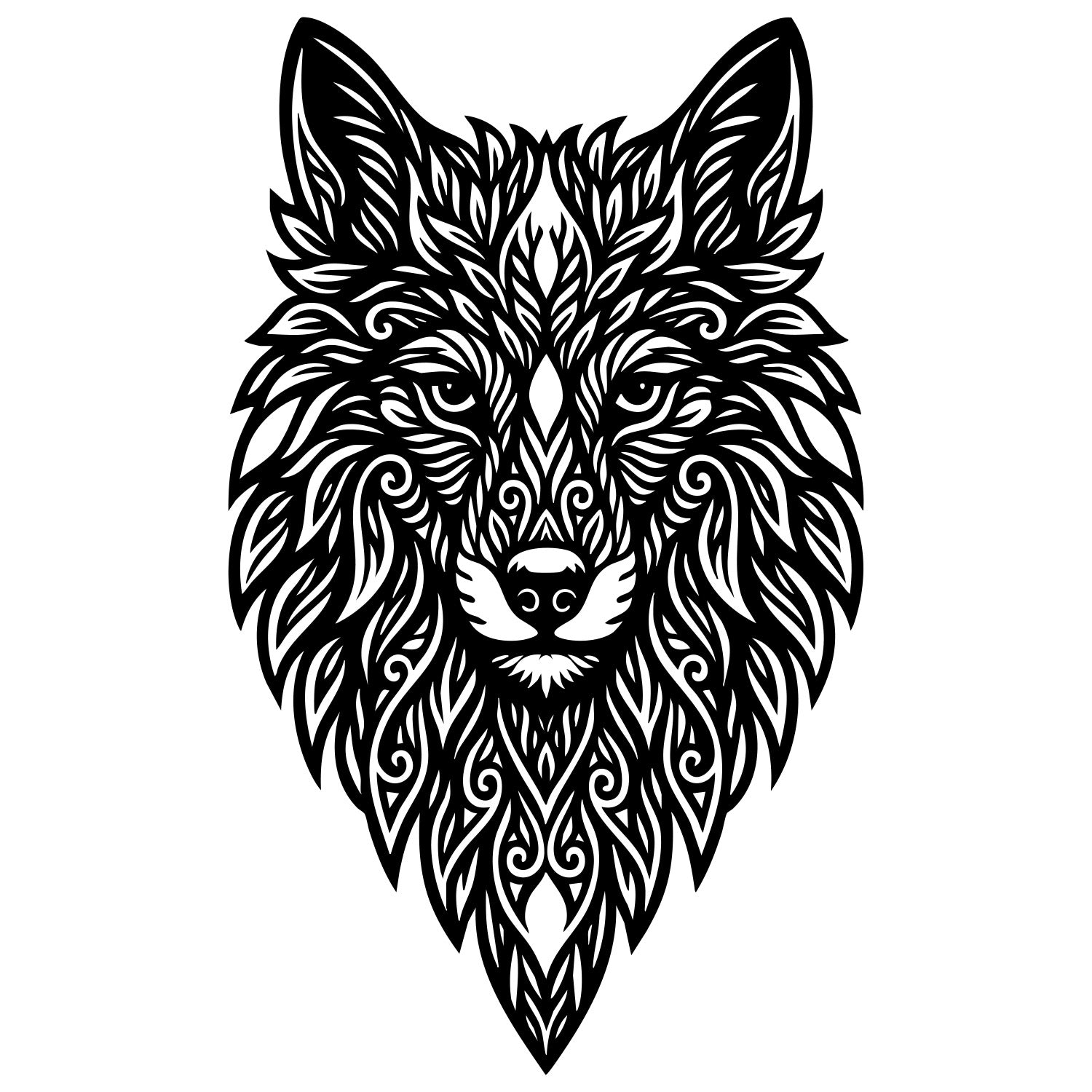 Zentangle Wolf Head DXF File – CNC Cutting Design | AWWOLF15