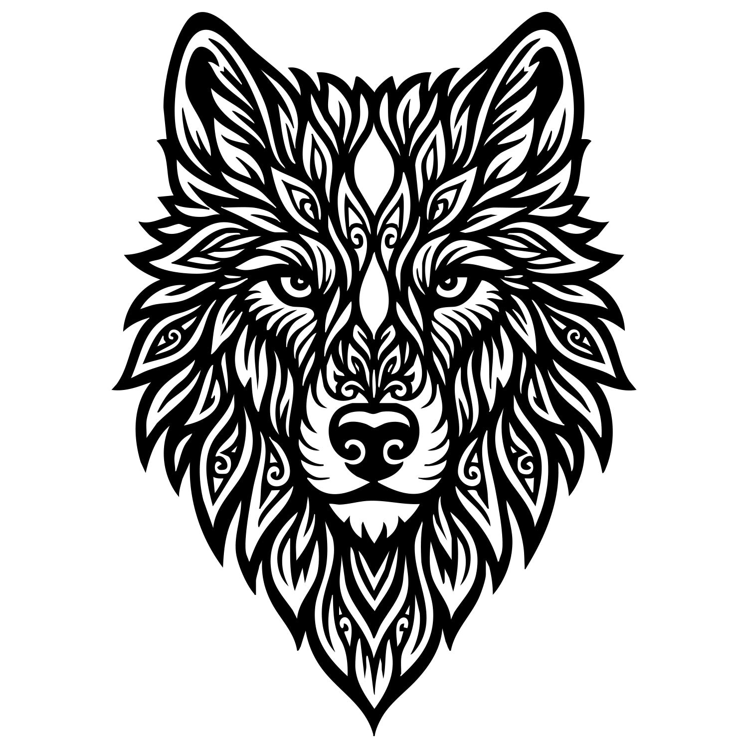 Zentangle Wolf Head DXF File – CNC Cutting Design | AWWOLF150