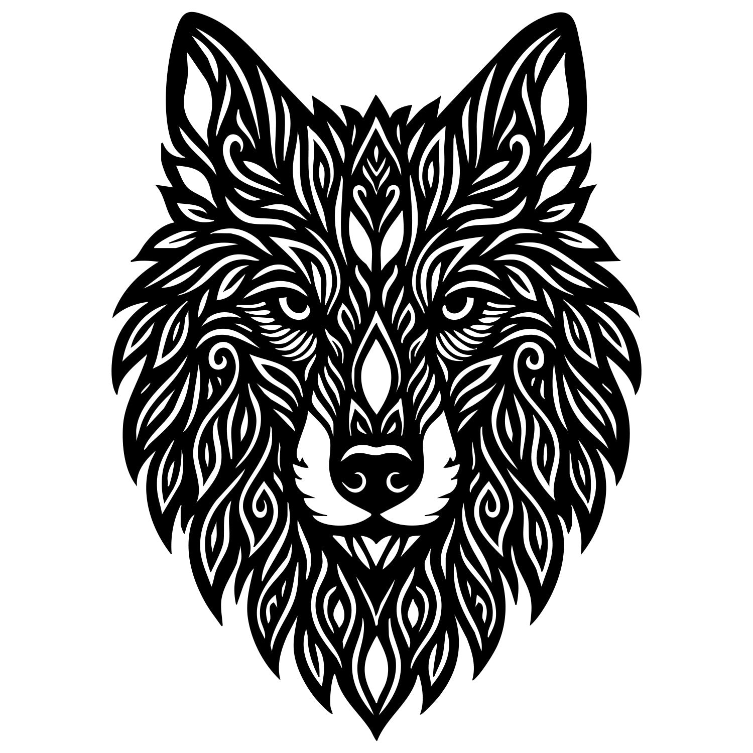 Zentangle Wolf Head DXF File – CNC Cutting Design | AWWOLF151