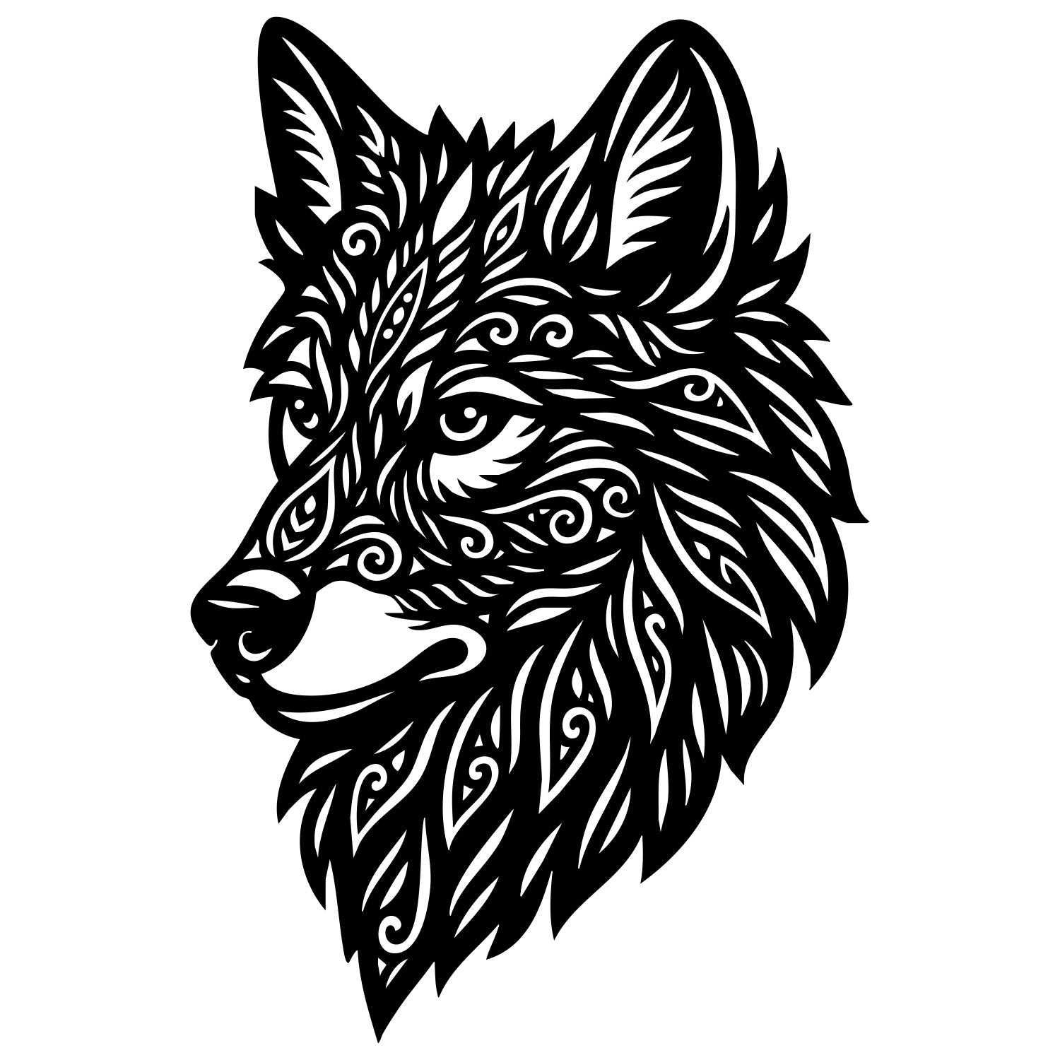 Zentangle Wolf Head DXF File – CNC Cutting Design | AWWOLF153