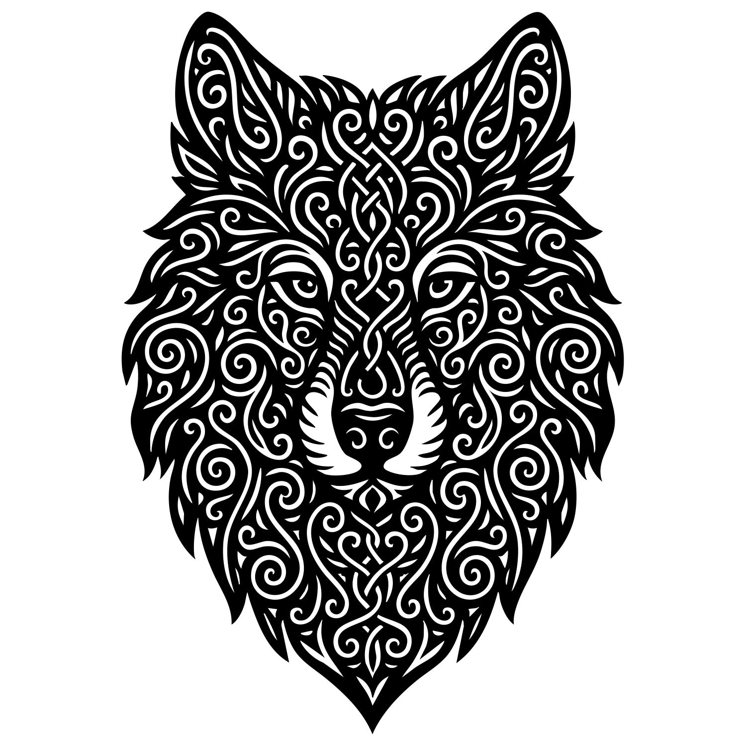 Zentangle Wolf Head DXF File – CNC Cutting Design | AWWOLF16