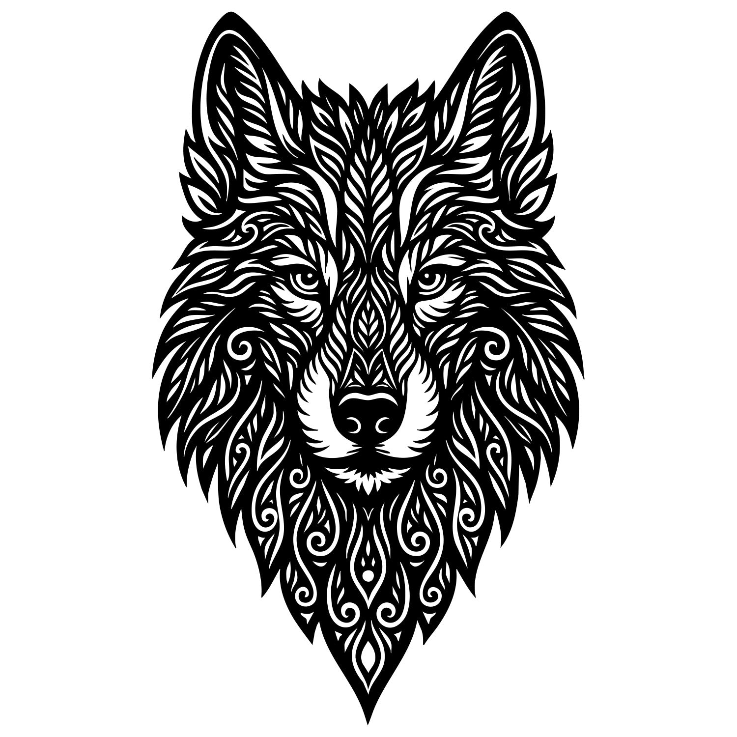 Zentangle Wolf Head DXF File – CNC Cutting Design | AWWOLF17