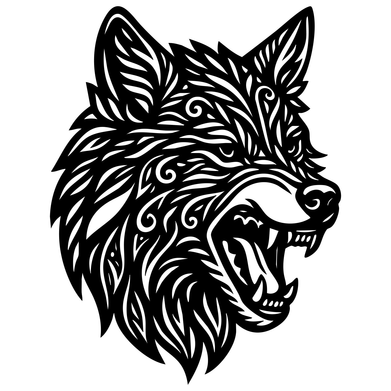 Zentangle Wolf Head DXF File – CNC Cutting Design | AWWOLF21
