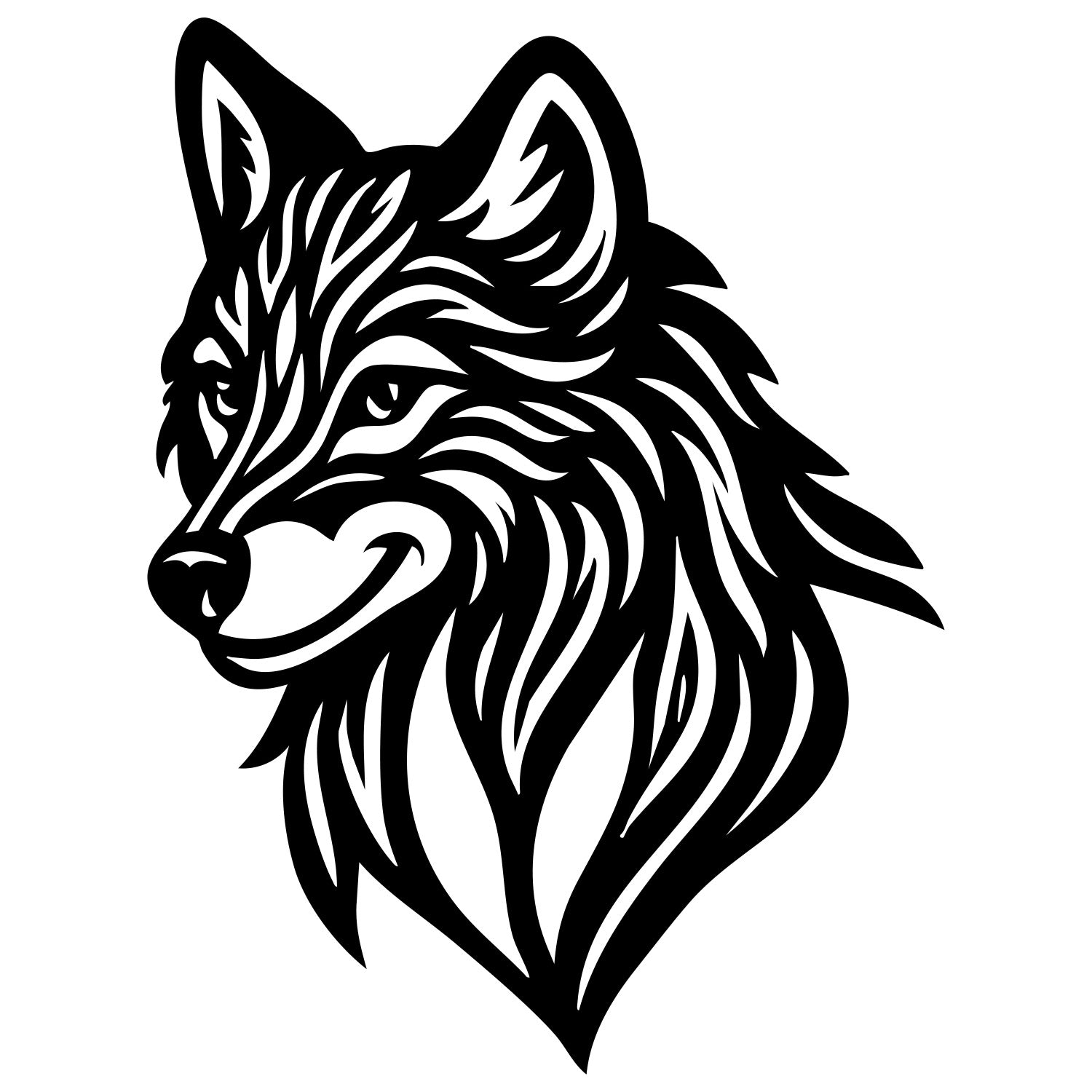 Zentangle Wolf Head DXF File – CNC Cutting Design | AWWOLF216
