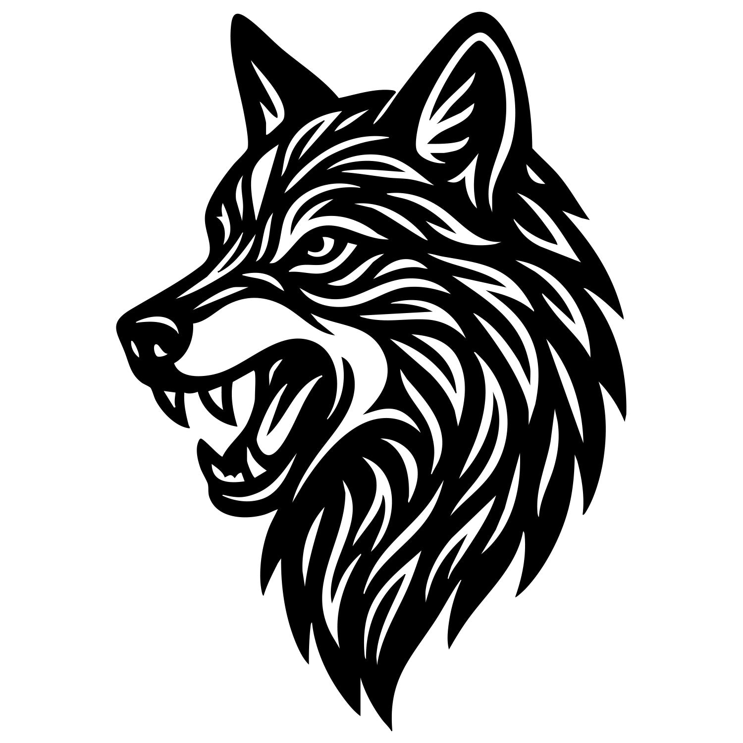 Zentangle Wolf Head DXF File – CNC Cutting Design | AWWOLF22