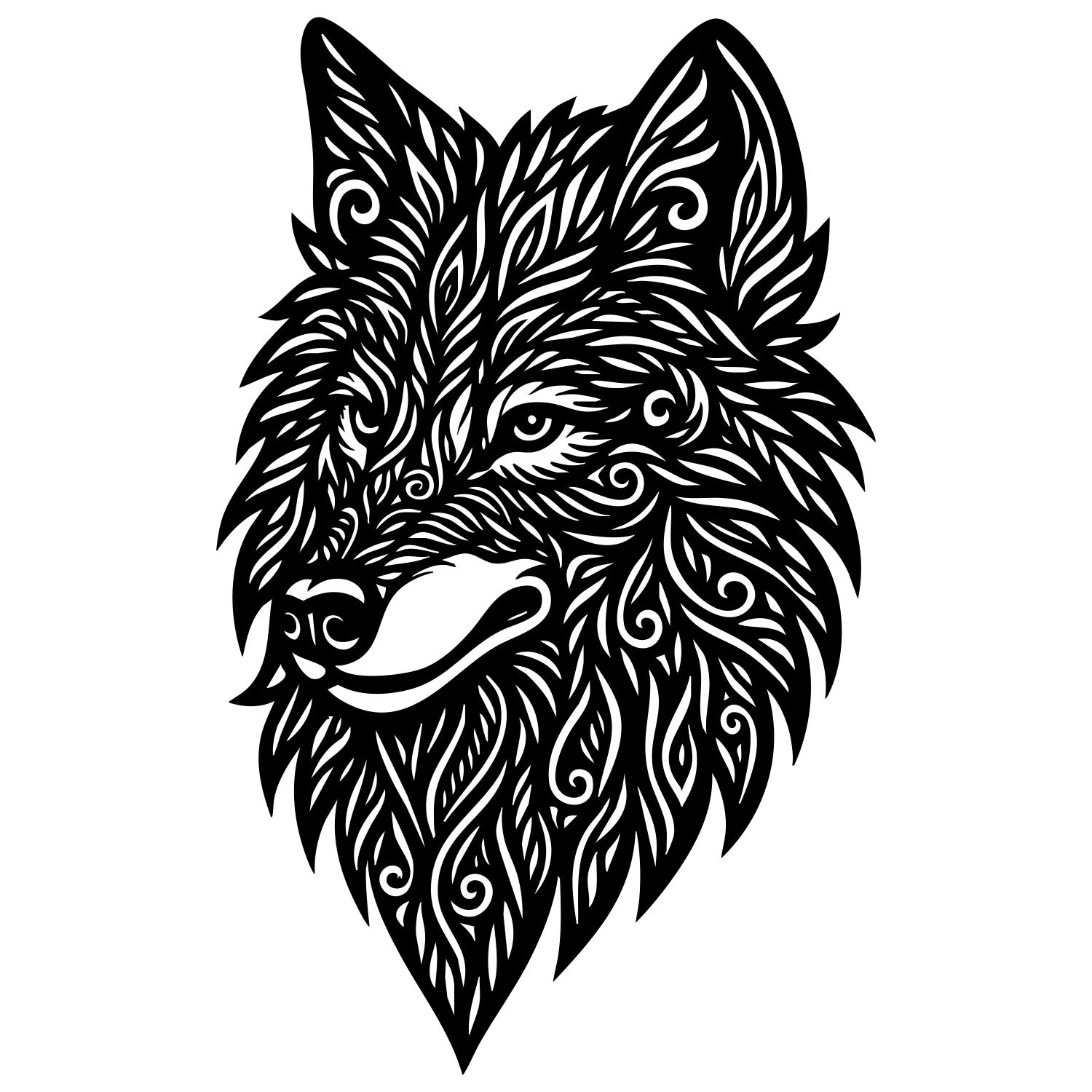 Zentangle Wolf Head DXF File – CNC Cutting Design | AWWOLF25