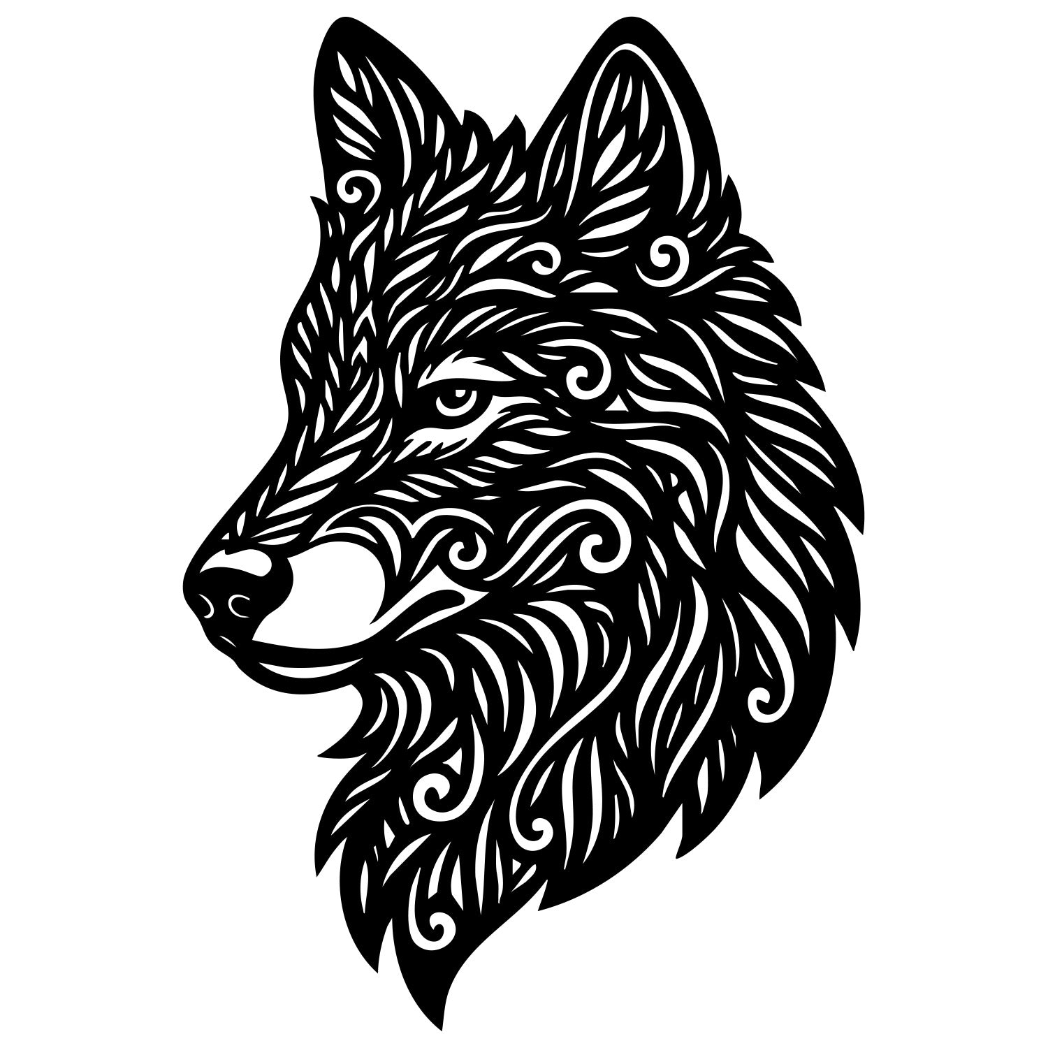 Zentangle Wolf Head DXF File – CNC Cutting Design | AWWOLF28