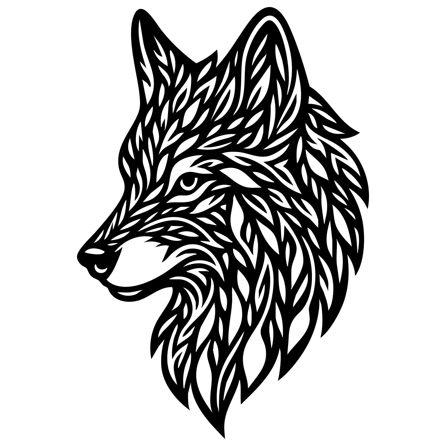 Zentangle Wolf Head DXF File – CNC Cutting Design | AWWOLF30