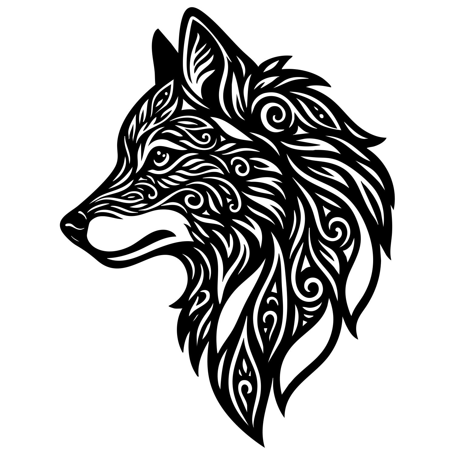 Zentangle Wolf Head DXF File – CNC Cutting Design | AWWOLF31