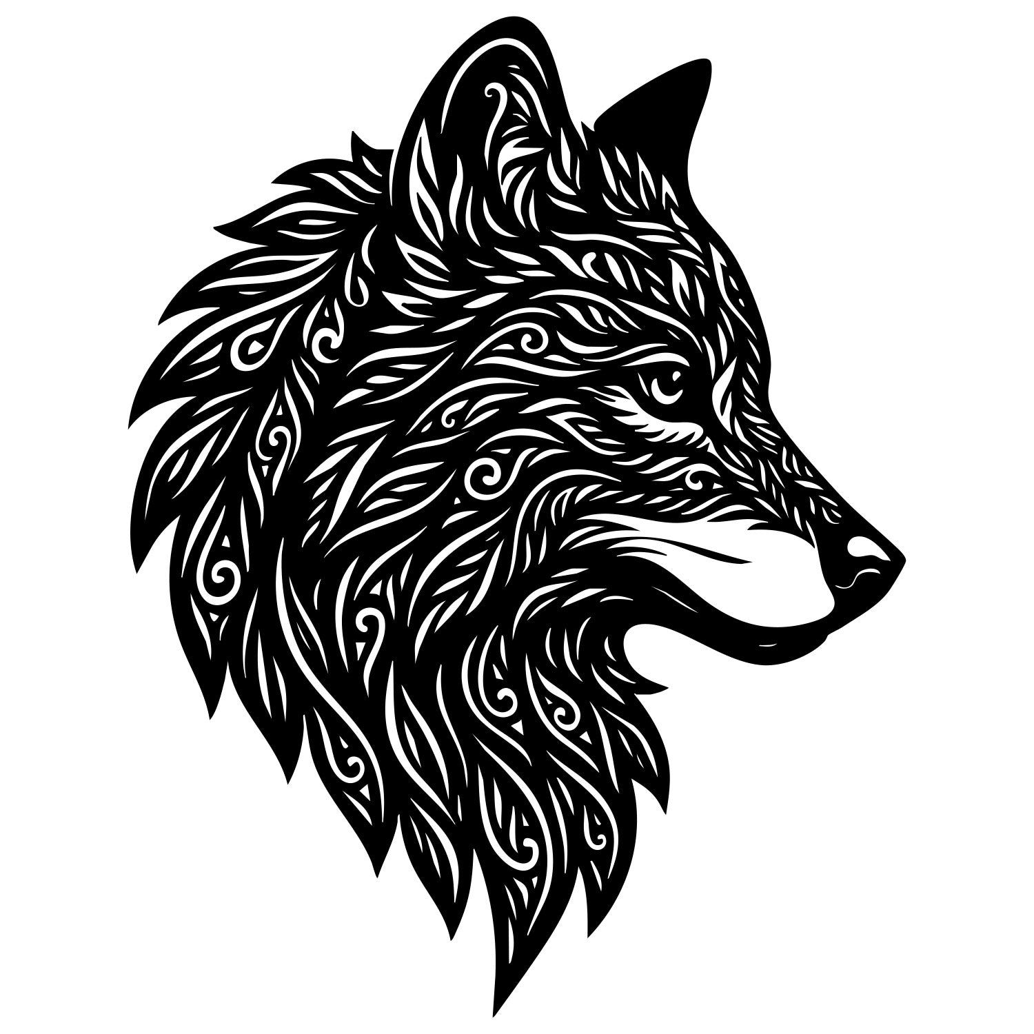 Zentangle Wolf Head DXF File – CNC Cutting Design | AWWOLF34