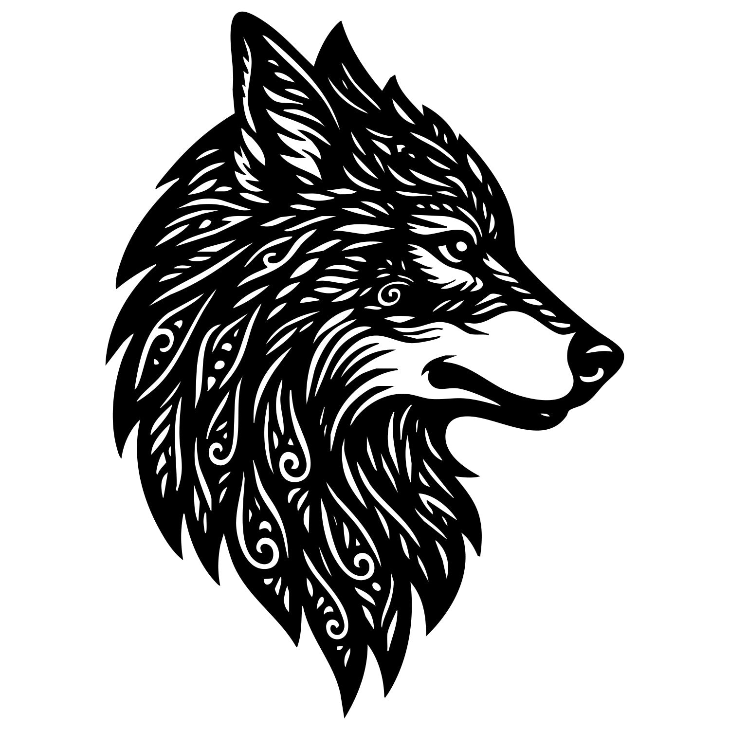 Zentangle Wolf Head DXF File – CNC Cutting Design | AWWOLF35