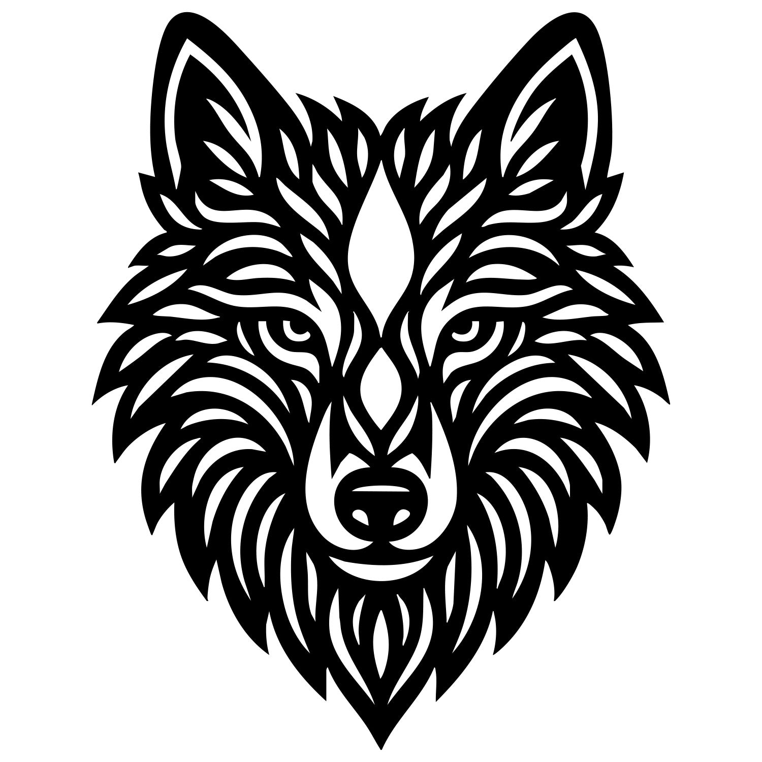 Zentangle Wolf Head DXF File – CNC Cutting Design | AWWOLF36