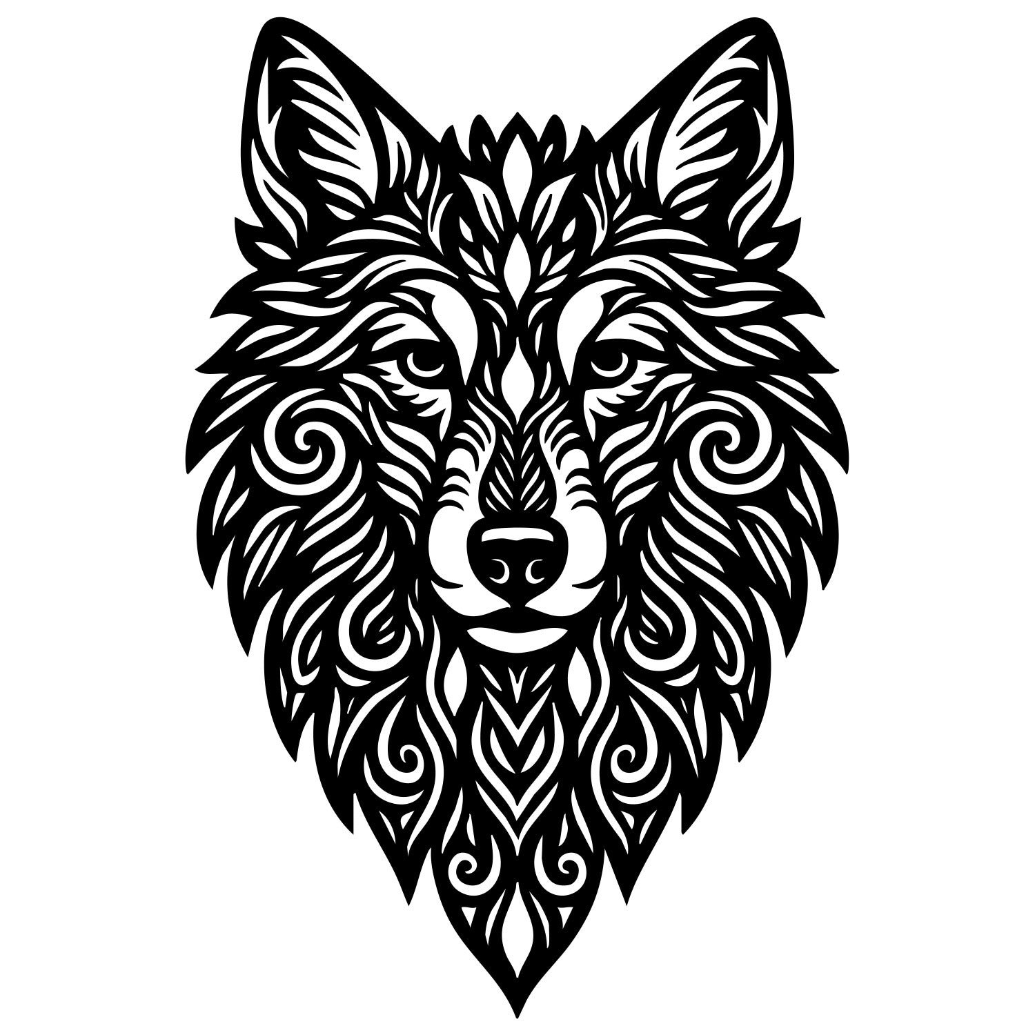 Zentangle Wolf Head DXF File – CNC Cutting Design | AWWOLF4