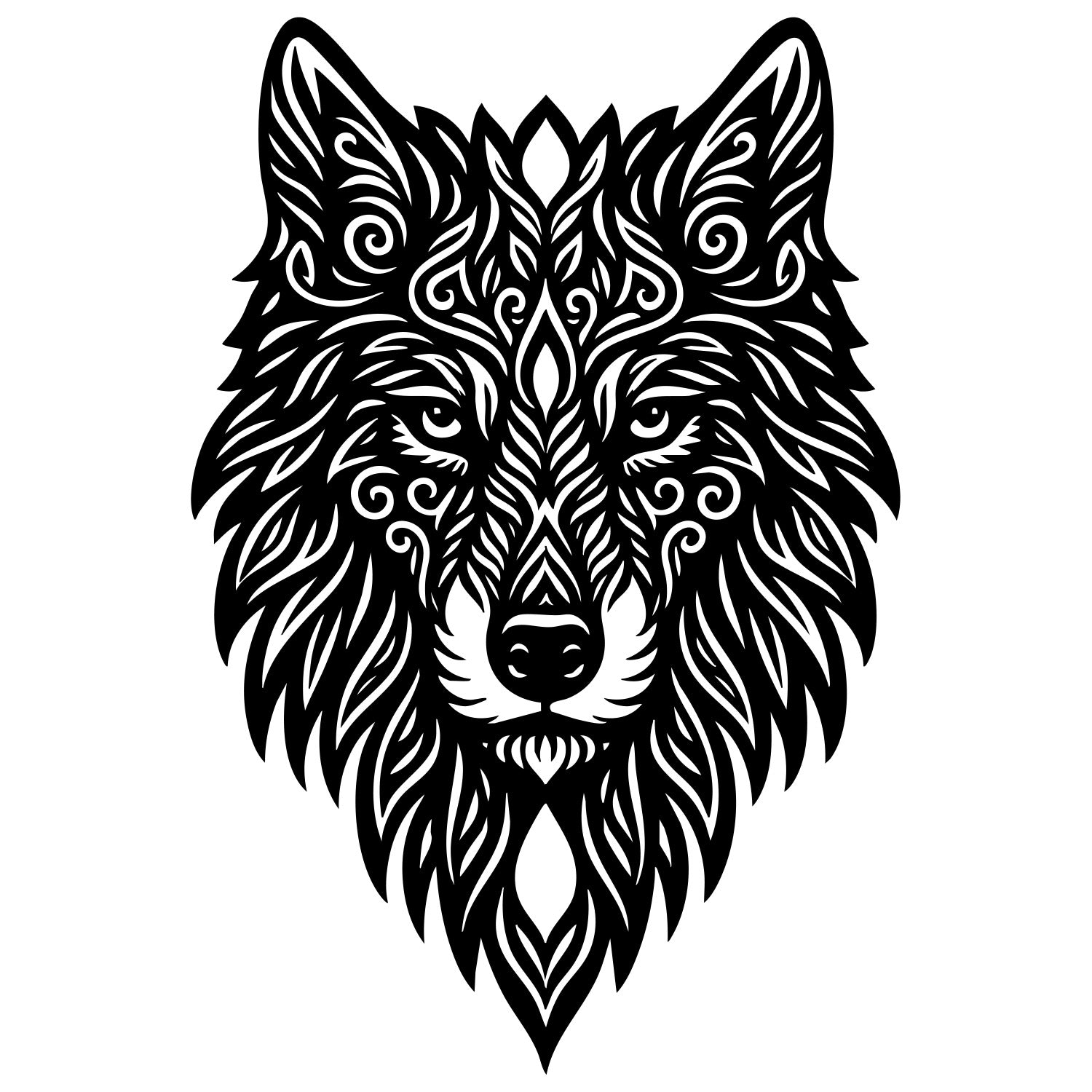 Zentangle Wolf Head DXF File – CNC Cutting Design | AWWOLF5