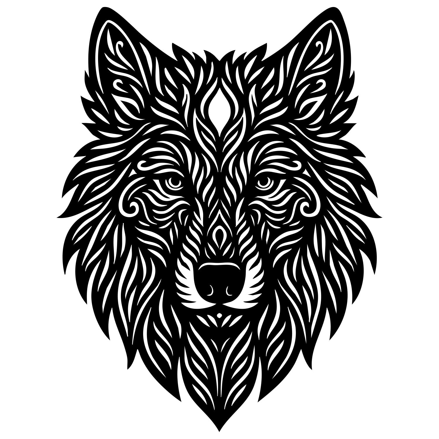 Zentangle Wolf Head DXF File – CNC Cutting Design | AWWOLF6