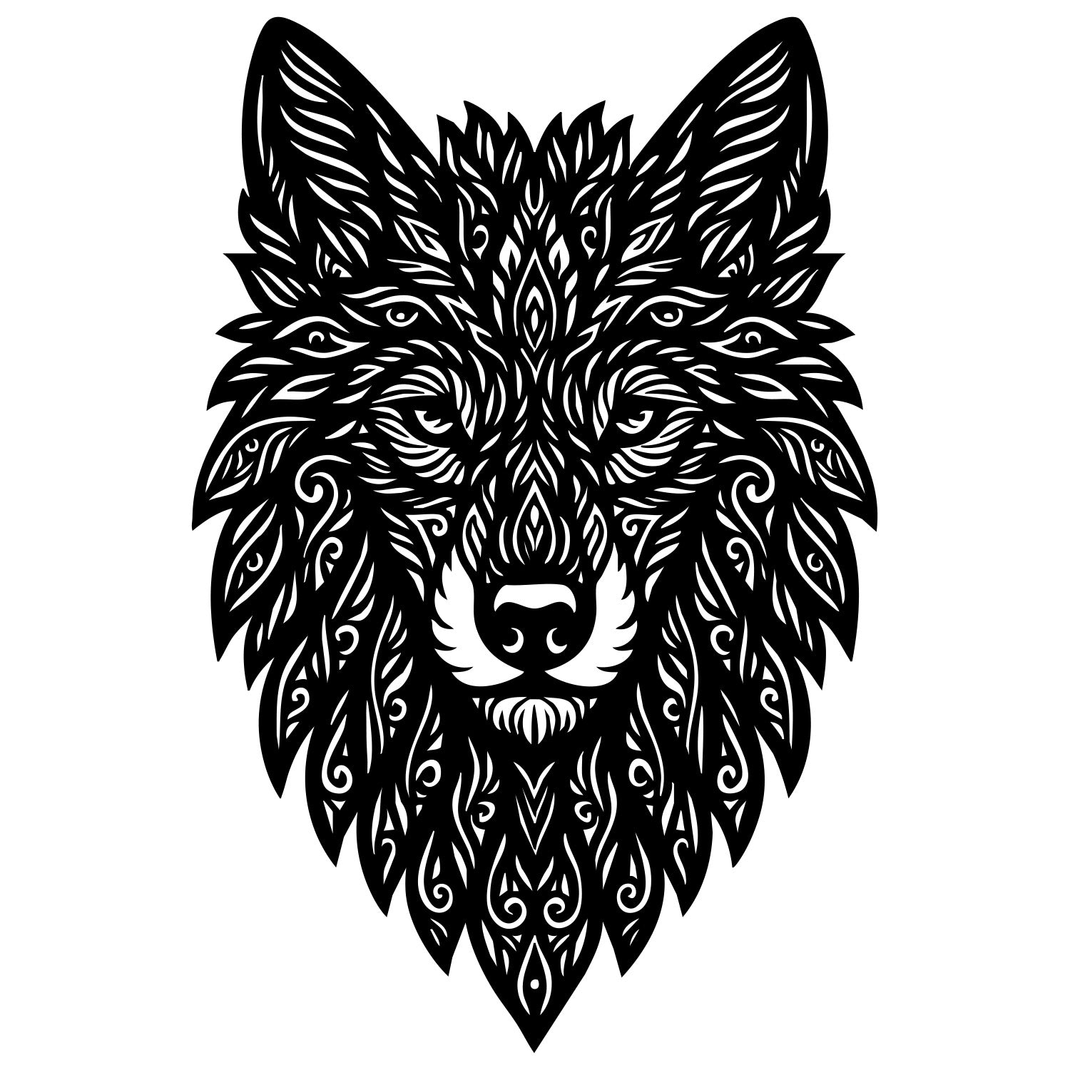Zentangle Wolf Head DXF File – CNC Cutting Design | AWWOLF7